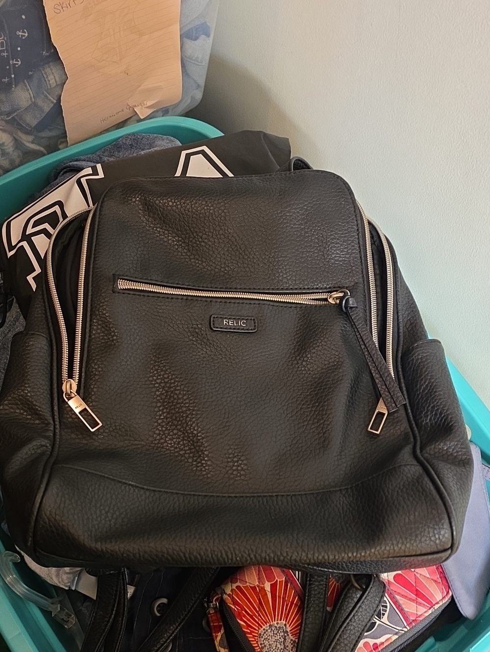 Relic Black Pebbled Faux-Leather Backpack with Gold Hardware